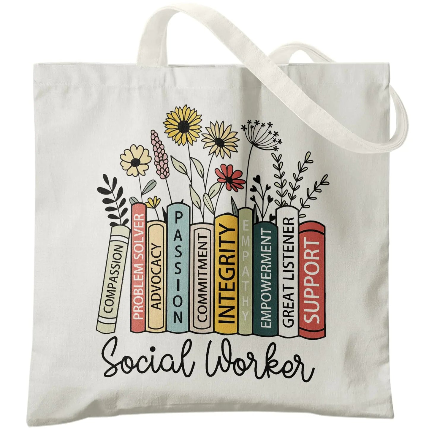 Veqzc Social Worker Appreciation Gifts Canvas Tote Bag for Women Social Worker Counselor Therapist Gifts for Women Boho Floral Reusable Grocery Bags Shopping Bags