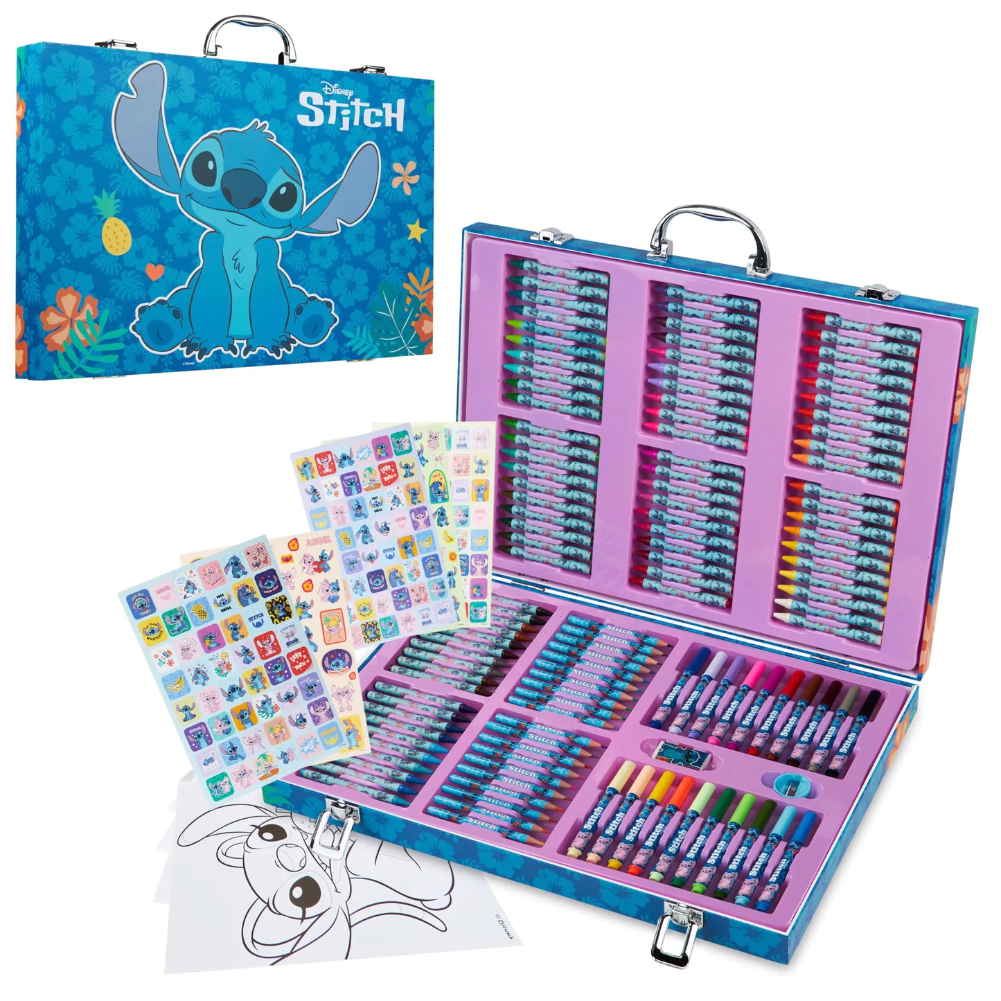 Disney Stitch Art Set for Kids 130+ Pieces Frozen Colouring Pencils Colouring Crayons Princess Art Supplies Stitch Gifts (Multi Stitch Set)