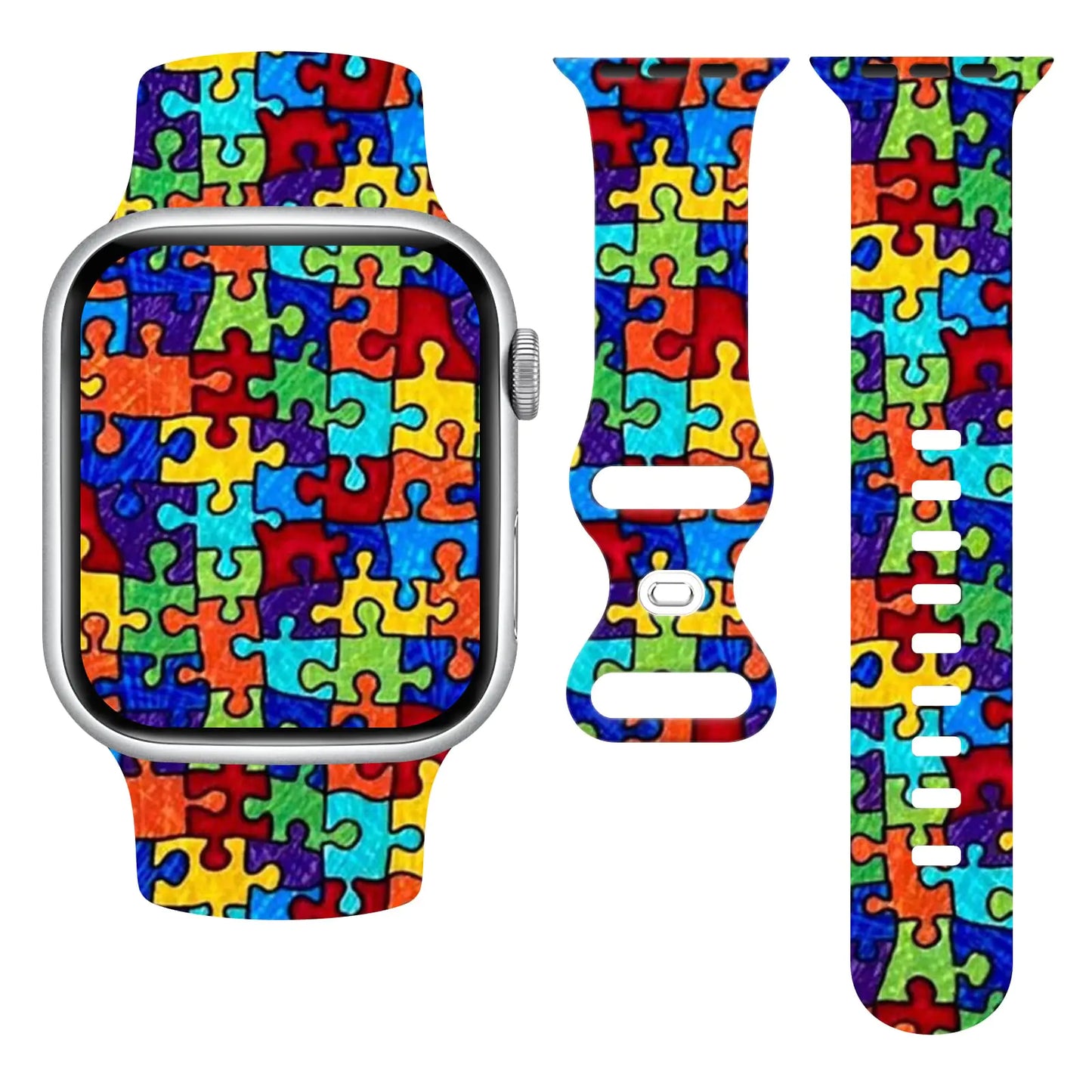 Autism Awareness Colorful Jigsaw Puzzle Watch Band Compatible With Apple Watch 38mm 40mm 41mm Autism Colored Pencil Drawings Iwatch Band Silicone Strap Replacement For Wristbands Series 8 7 6 SE