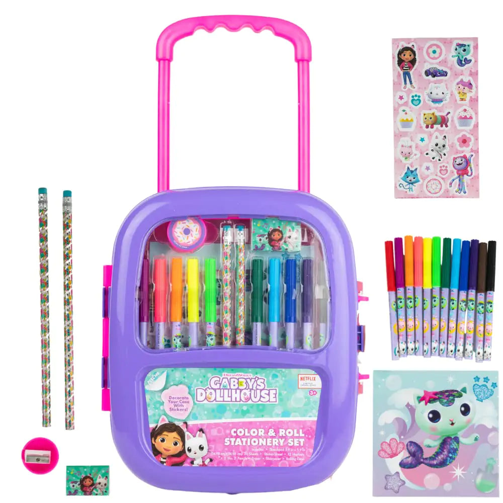 Innovative Designs Gabby’s Dollhouse Color and Roll Activity Set with Carrying Case Stickers & Art Supplies