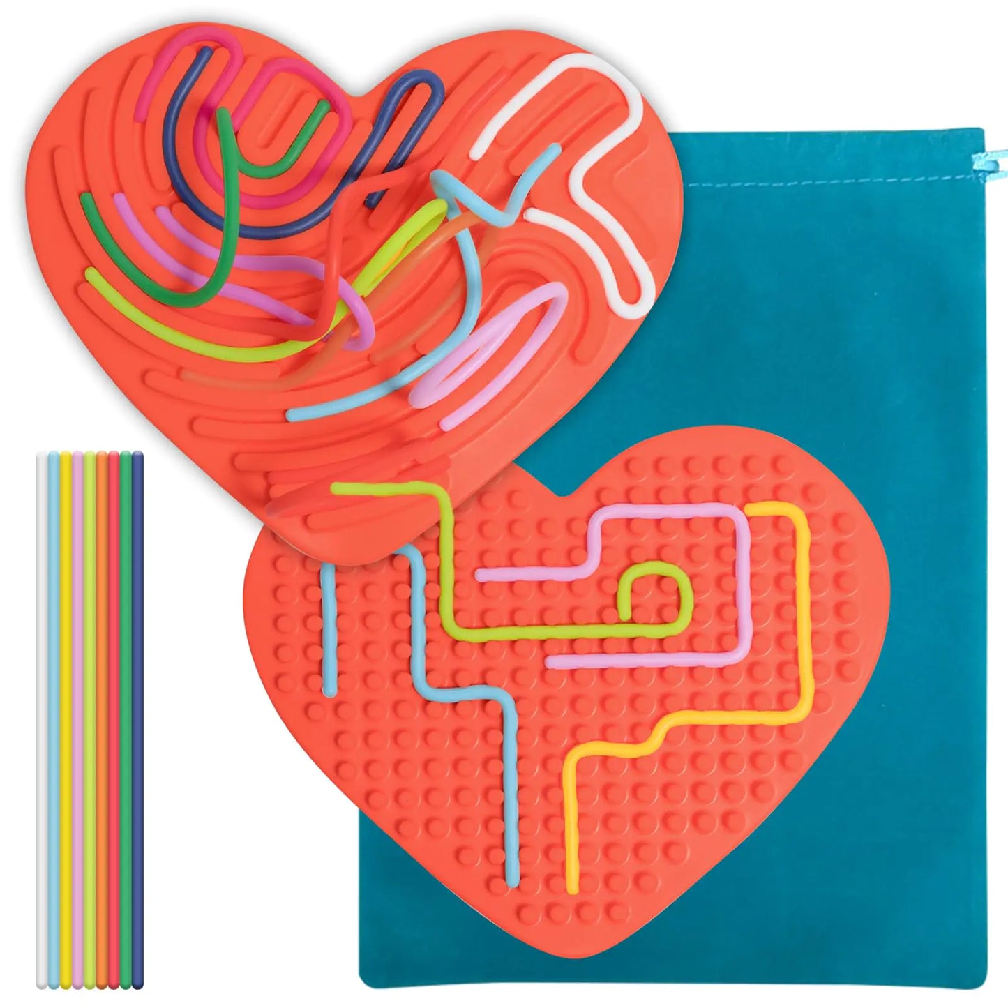 WPOQM Heart Shaped Sensory Activity Board for Kids 3+ Silicone Sensory Activity Board for Stress Anxiety Autistic ADHD (Pink)