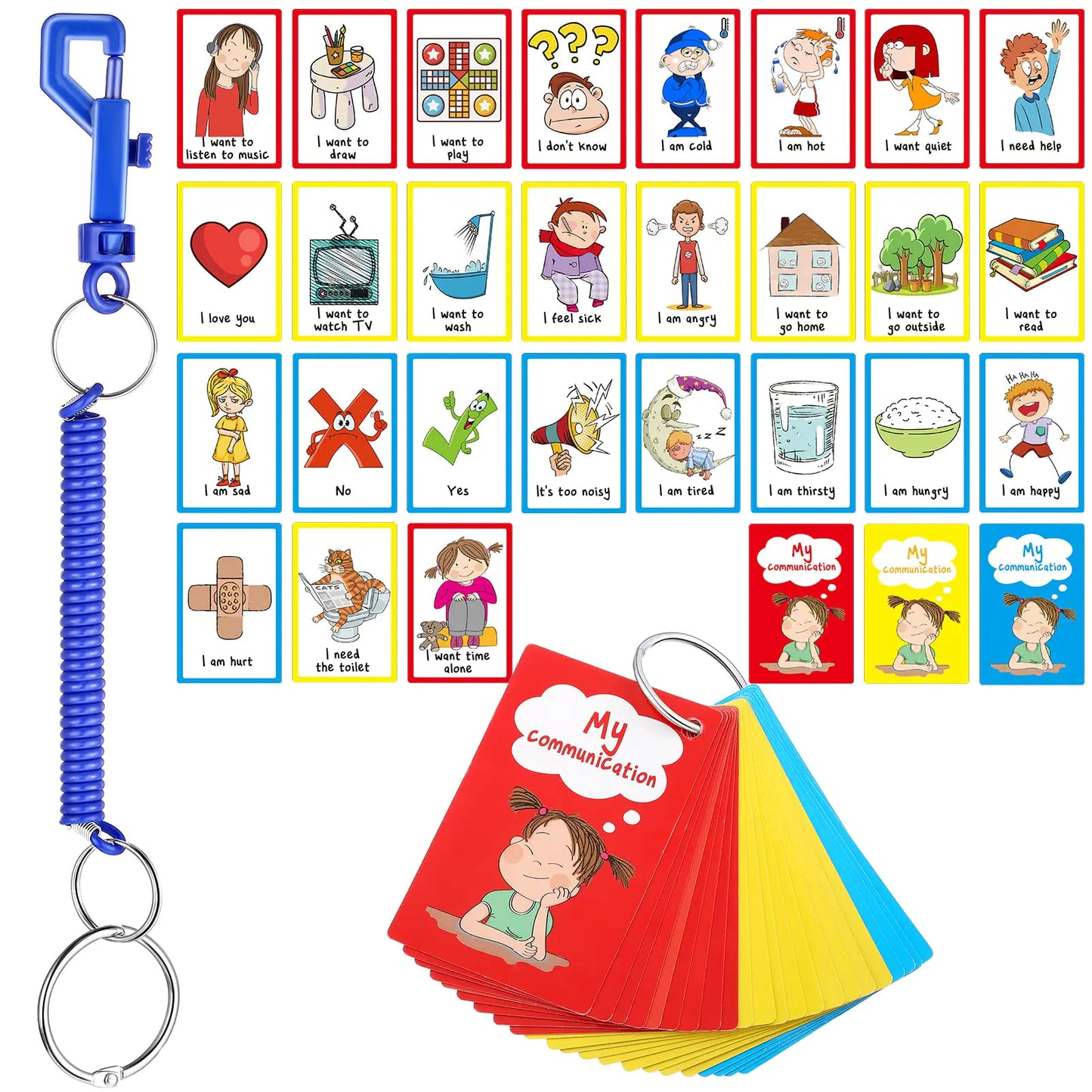 27 Autism Communication Cards Visual Aid Nonverbal Communication Board Speech Delay Feelings Emotions Flash Cards Autism Special Needs Cue Cards Language Learning Toys for Kids Children Adults