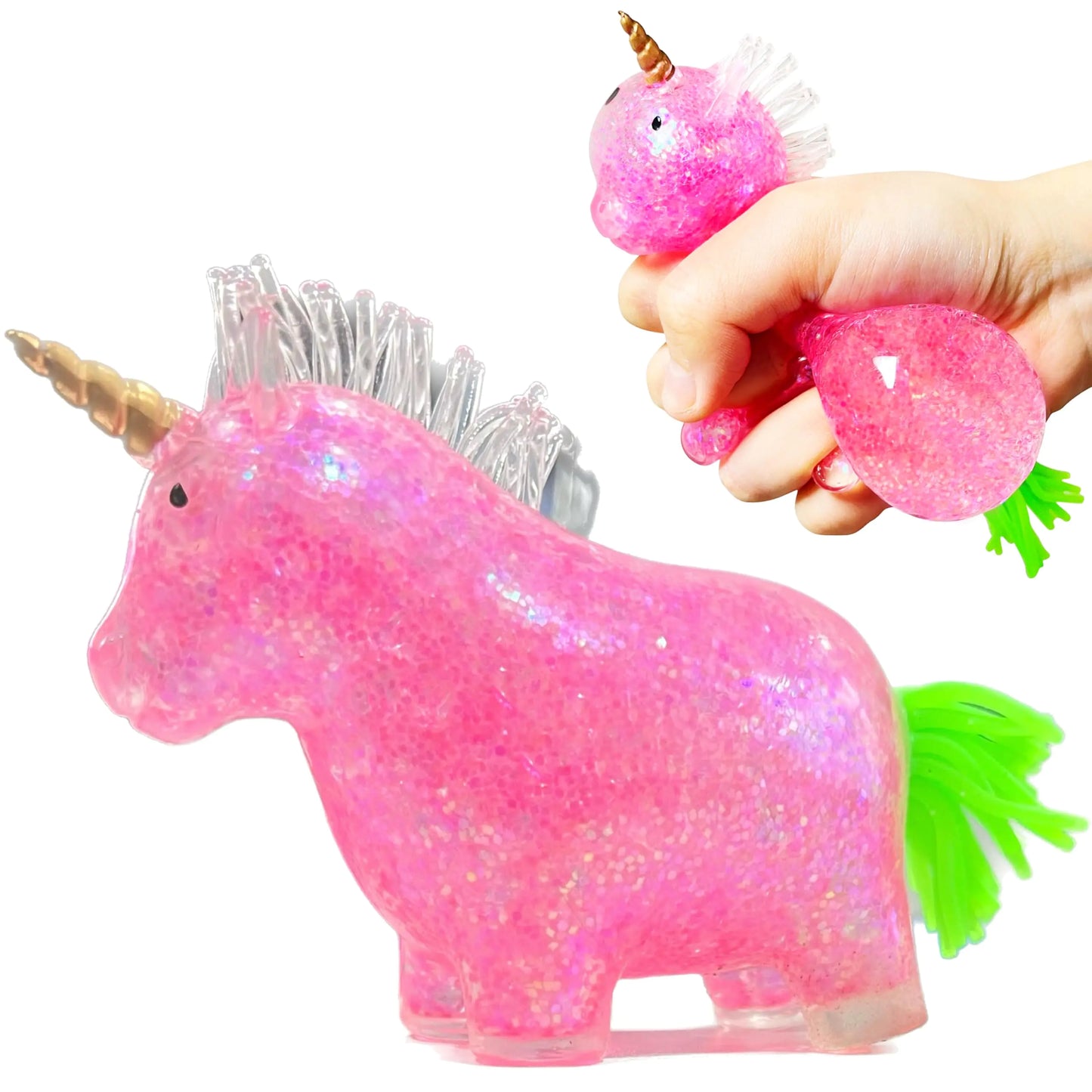 Unicorn Stress Relief Ball | Squishy Fidget Toys for Party Favors and Adults Animal Squish Stress Balls for Anxiety Relief Focus Relax | Stretch Pull Dough Ball Squeeze Toys (Pink)