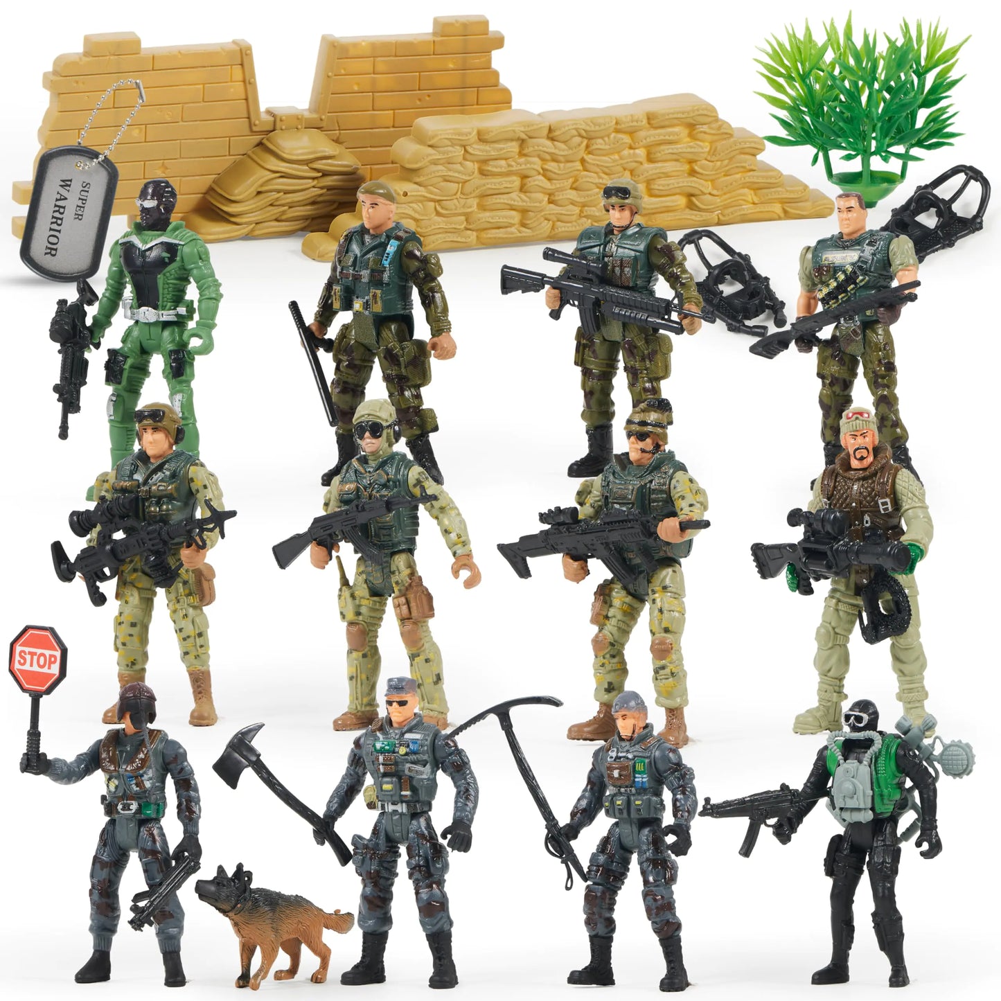 JOYIN 16 PCs Army Men Playset with 12 Realistic Army Ranger Men Action Figures and Weapon Gear Accessories Military Soldiers Action Figures Playset for Boys Gift