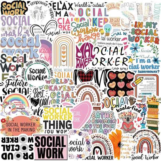 50 PCS Social Worker Sticker for Water Bottle Ocial Justice Stickers Colorful Social Worker Gifts for Adults Vinyl Graffiti Stickers Decals for Laptop