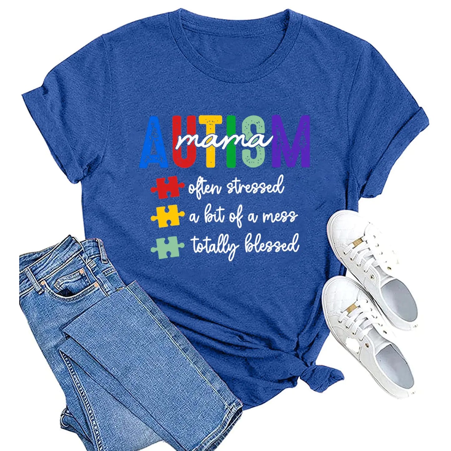 MAIHUN Autism Mama Shirt for Women Accept Understand Love Autism Puzzle Tshirt Autism Awareness Support Month Tee