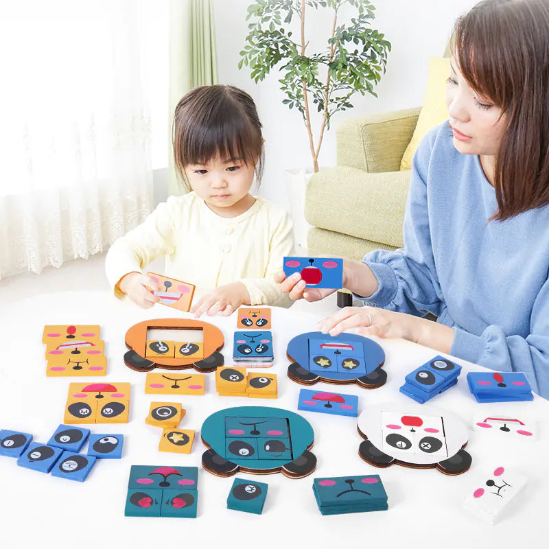 Wooden Puzzle Blocks with Panda Emotions for Kids