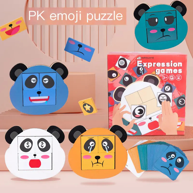 Wooden Puzzle Blocks with Panda Emotions for Kids