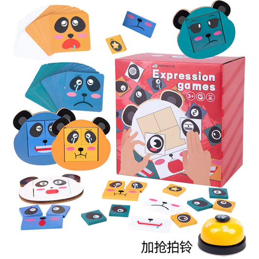 Wooden Puzzle Blocks with Panda Emotions for Kids