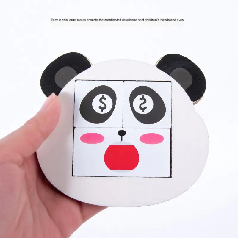 Wooden Puzzle Blocks with Panda Emotions for Kids