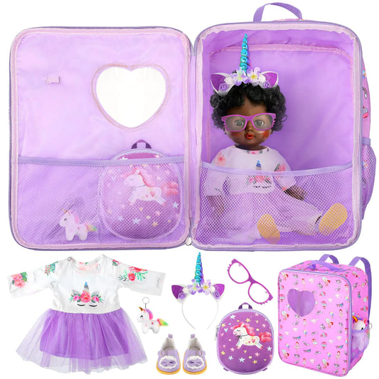 18 Inch Doll Carrier Backpack - Blue and Purple Tie-Dye Style Travel Set with Accessories