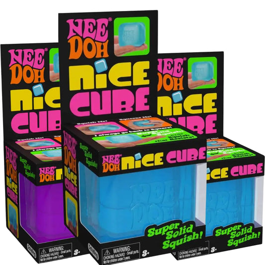 Schylling Needoh Nice Cube Sensory Toy with a Super Solid Squish - Always Returns to its Square Shape - Colors May Vary 3 Pack