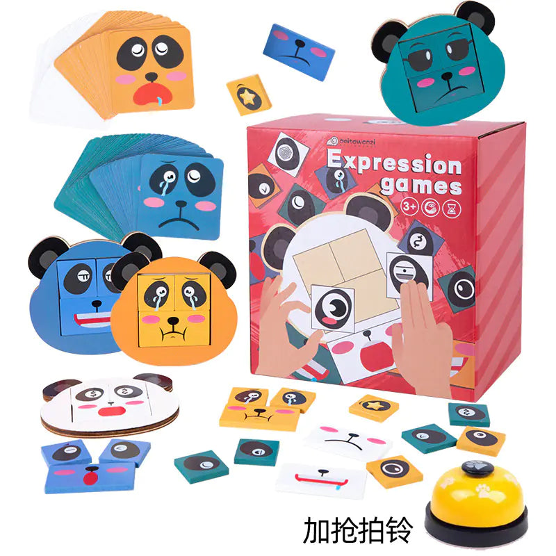 Wooden Puzzle Blocks with Panda Emotions for Kids