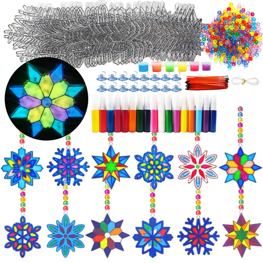 30 Sets Winter Snowflake Suncatchers Craft Kits DIY Glow In The Dark Window Paint Art Kit Christmas Snowflake Craft for Classroom Winter Christmas Holiday Seasonal Activities Art Project (Style2)