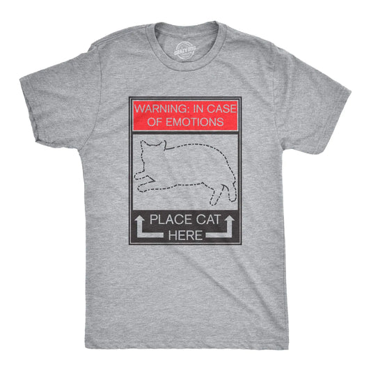 Mens Warning: in Case of Emotions Place Cat Here Funny Kitten T Shirt Mens Funny T Shirts Sarcastic T Shirt for Men Funny Cat T Shirt Novelty Tees for Men Light Grey 5XL