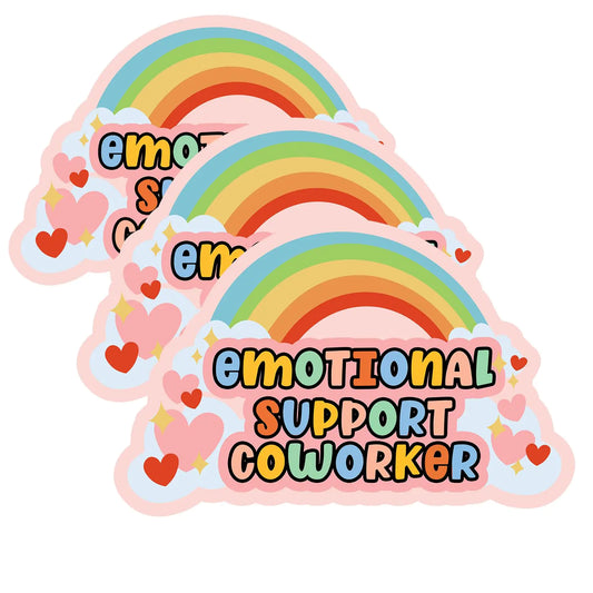 (3PCs) Emotional Support Coworker Sticker Funny Emotional Support Cute Rainbow Stickers Funny Emotional Support Decals Water Assitant Stickers for Laptop Guitar Water Bottles Hard Hat Gifts