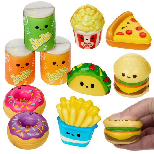 Playbees Mini Squish Fast Food Toys - 10 Pack - Assorted Designs Slow-Rise Stress Relief Toys for Kids Mini Fidget Toys for Sensory Play Party Favors Junk Food Goodie Bag Fillers for Boys & Girls